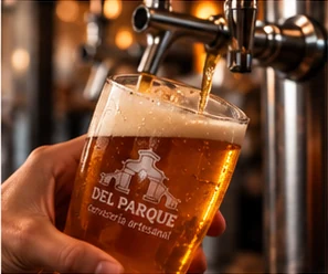 Cerveza servida en un vaso Del Parque